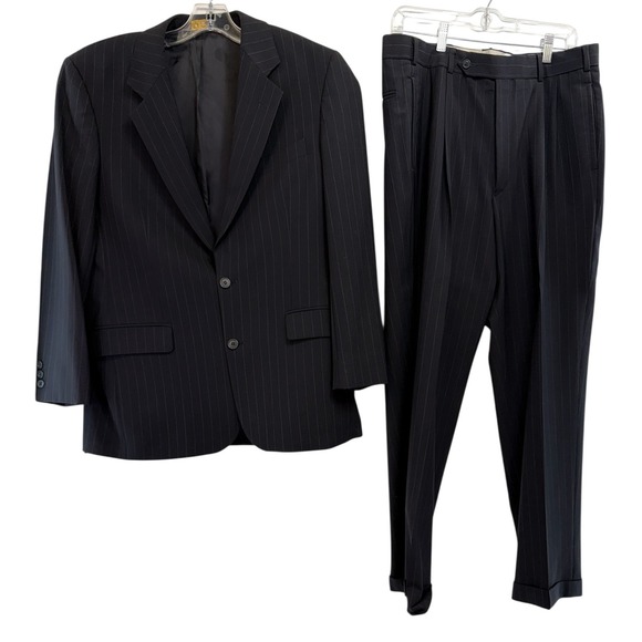 Brooks Brothers Mens Navy Blue Pinstripe Wool 2 Piece Suit Pleated Cuffed Israel